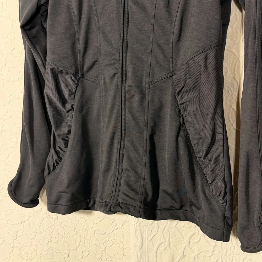 Athleta Ruched Pocket Dark Gray Athletic Workout Zip Front Jacket Sz S